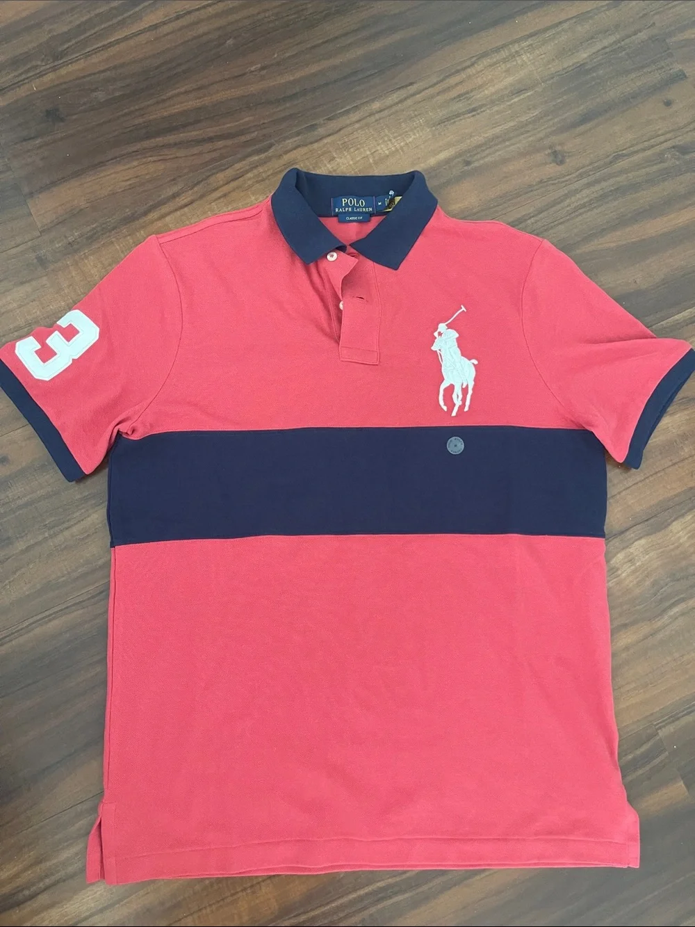 New Big Polo by Ralph Lauren Red & Navy Horizontal Stripe Polo Shirt